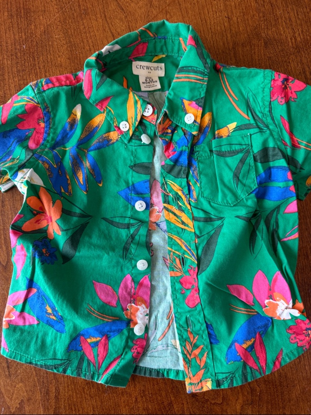 crewcuts Green Tropical Floral Button-Down Shirt with Pink & Blue Accents